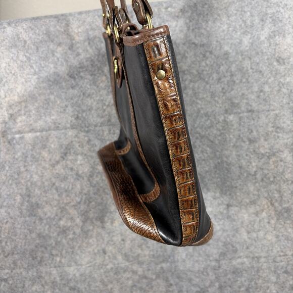 Vintage Brahmin brown & black shoulder bag leather tote bag - Picture 7 of 13